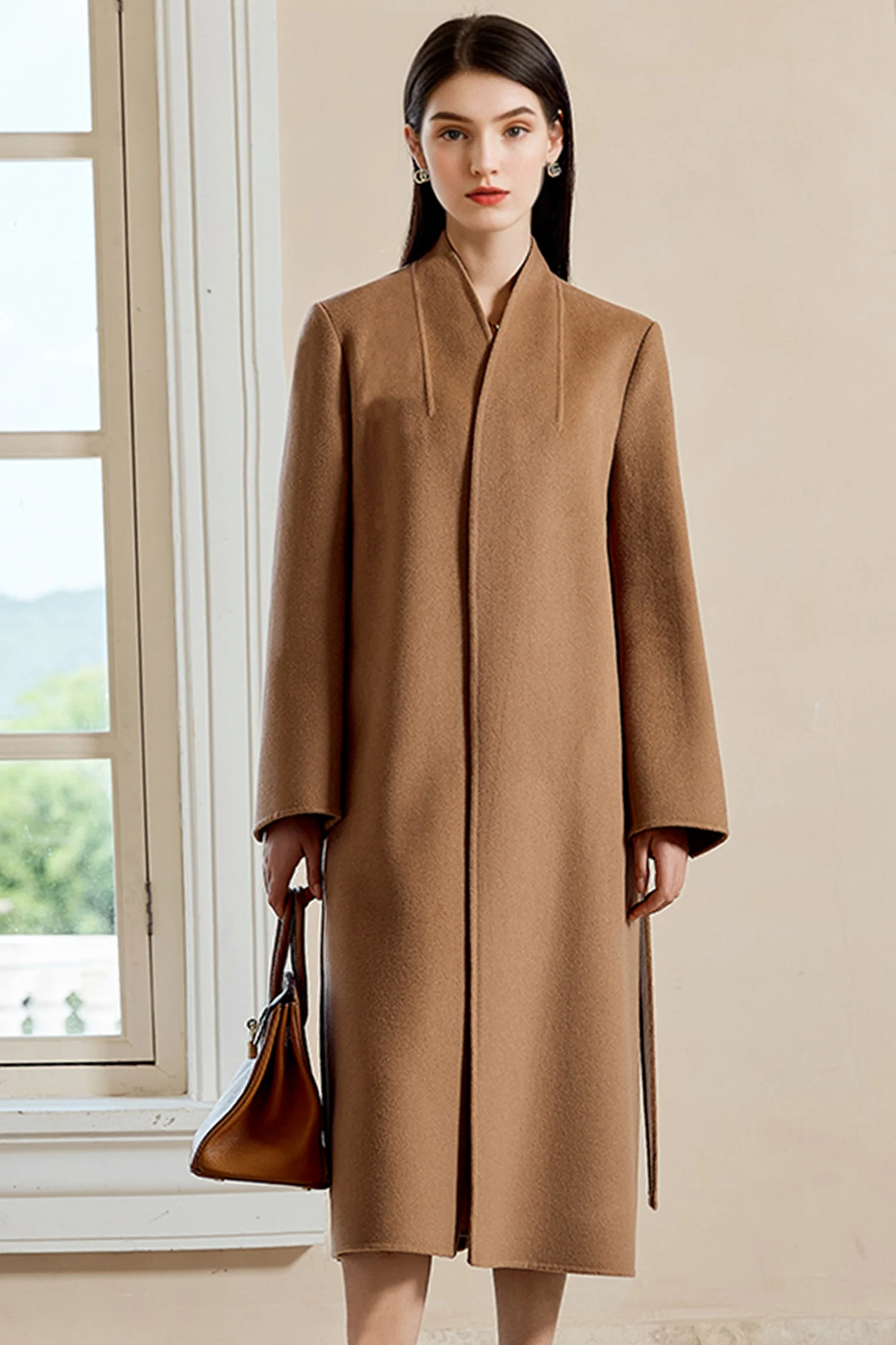 Handcrafted Double-Faced Cashmere Belted Wrap Coat - MIAOOOO