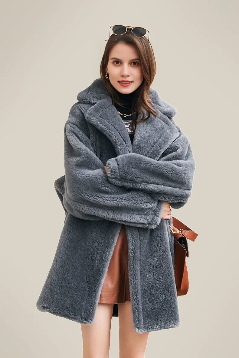 Mid-length Teddy-style Shearling Coat With Lapel Collar - MIAOOOO