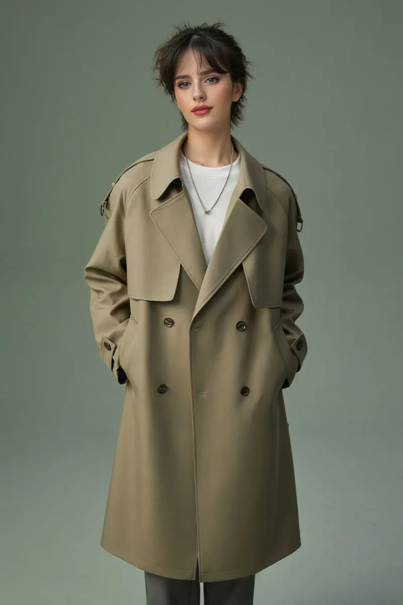 Classic London Style Mid-length Double Breasted Black Trench Coat - MIAOOOO