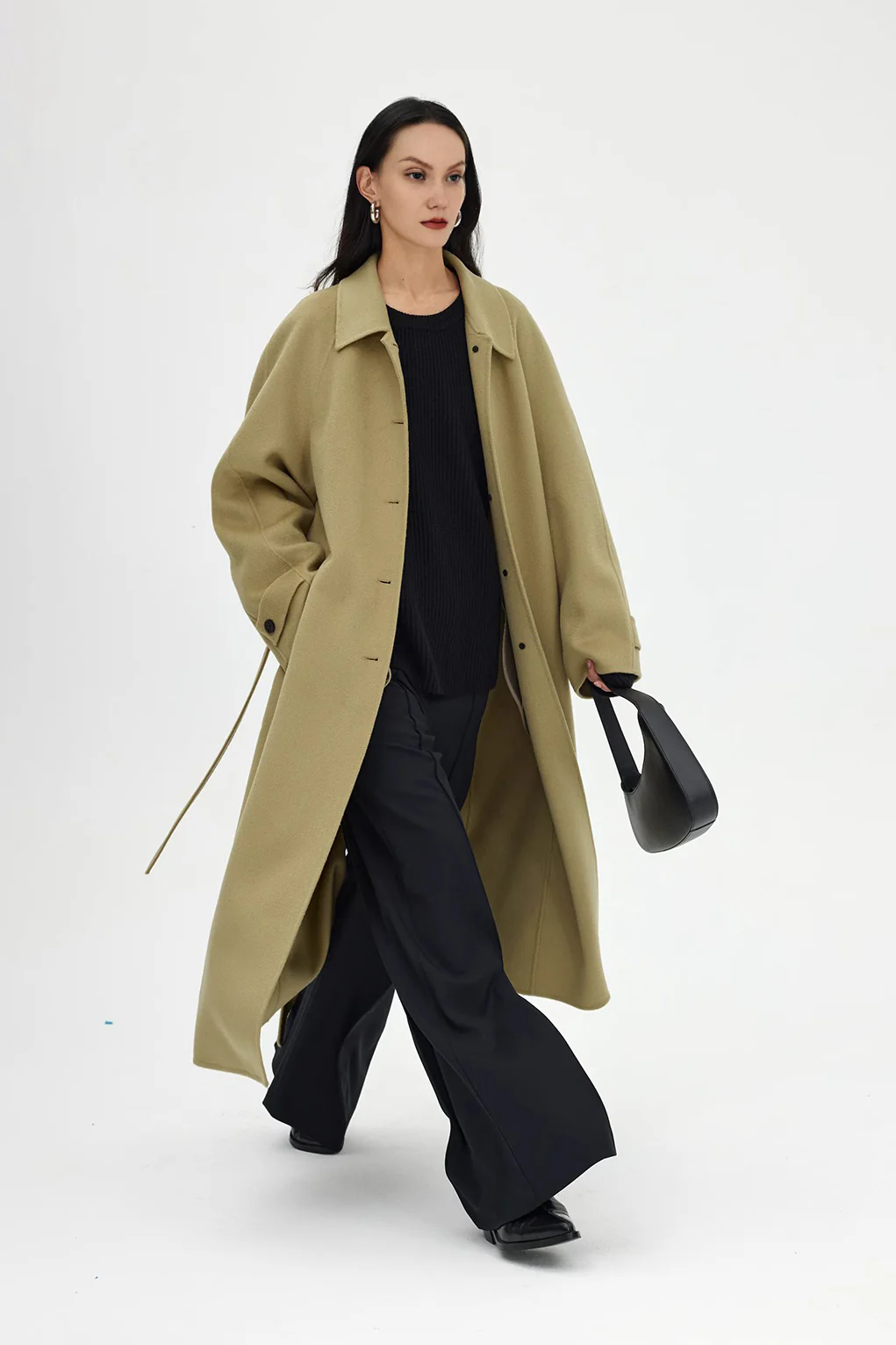 Luxe Silk Cashmere Single Breasted Belted Coat - MIAOOOO
