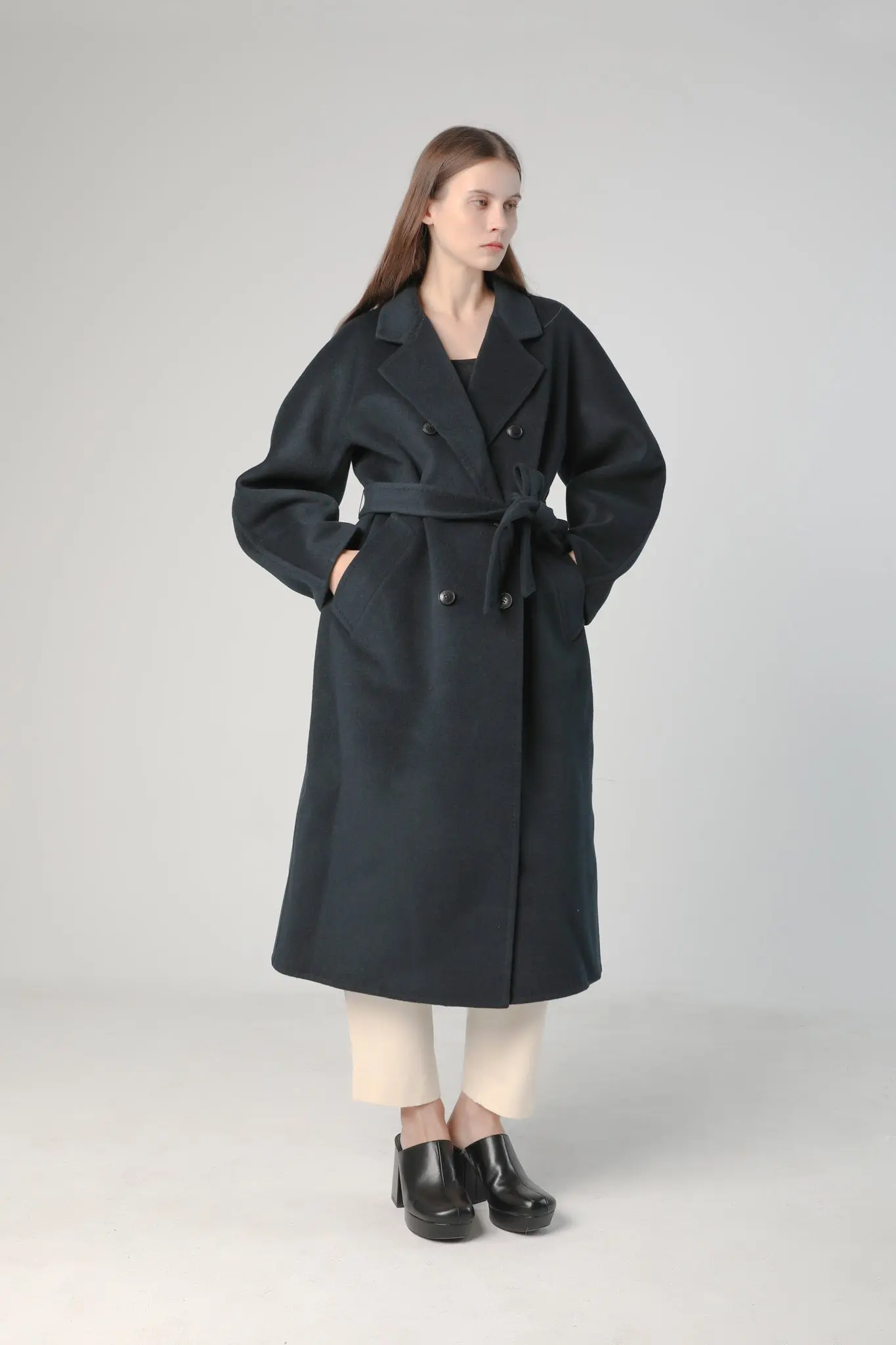 Women's Woolen Coat With Belt - MIAOOOO