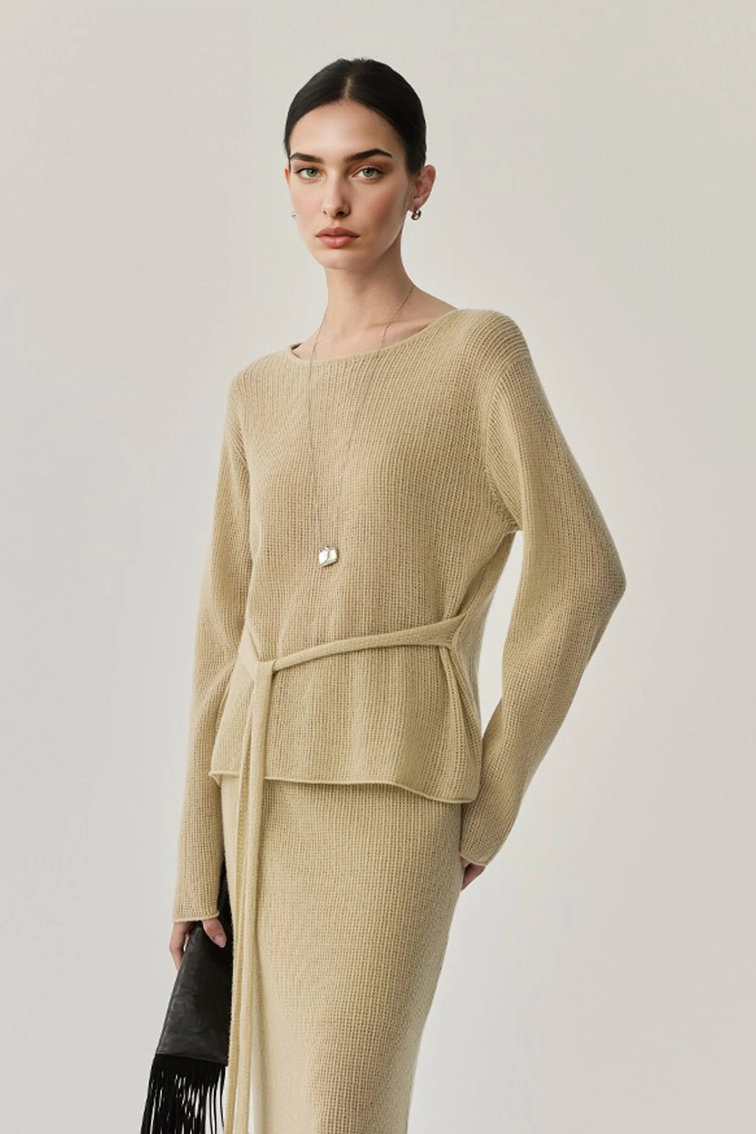 Lightweight Wool Open Knit Crewneck Sweater - MIAOOOO