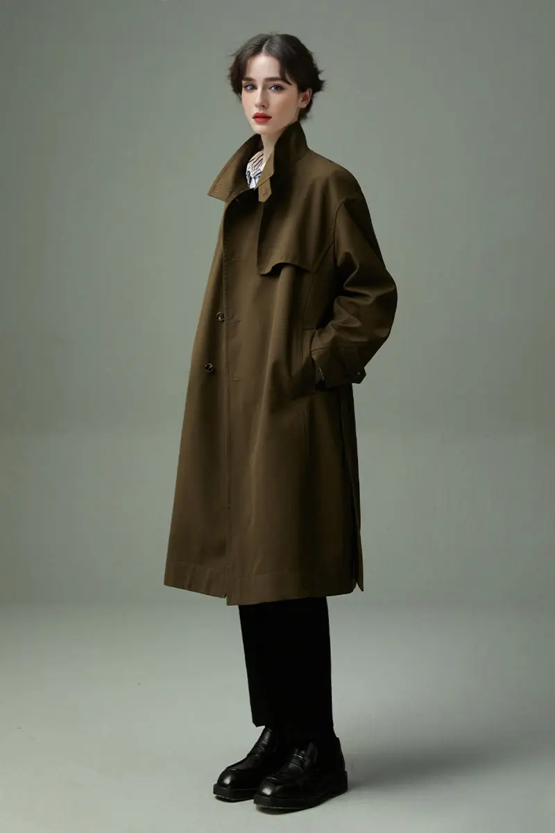 Classic London Style Mid-length Double Breasted Black Trench Coat - MIAOOOO