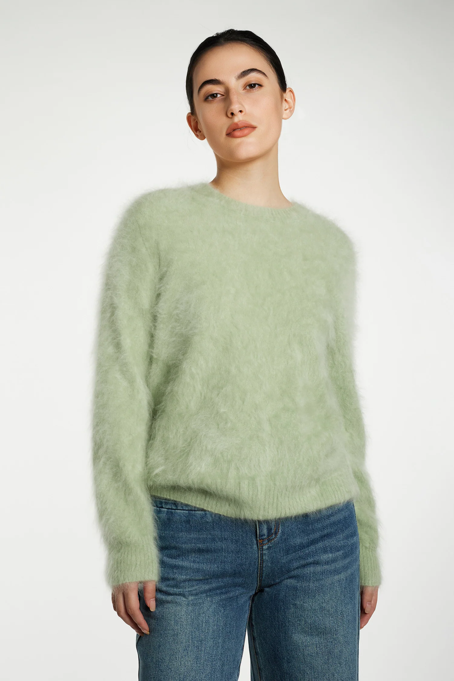 Cloud-Soft Brushed Cashmere Crewneck Sweater - MIAOOOO