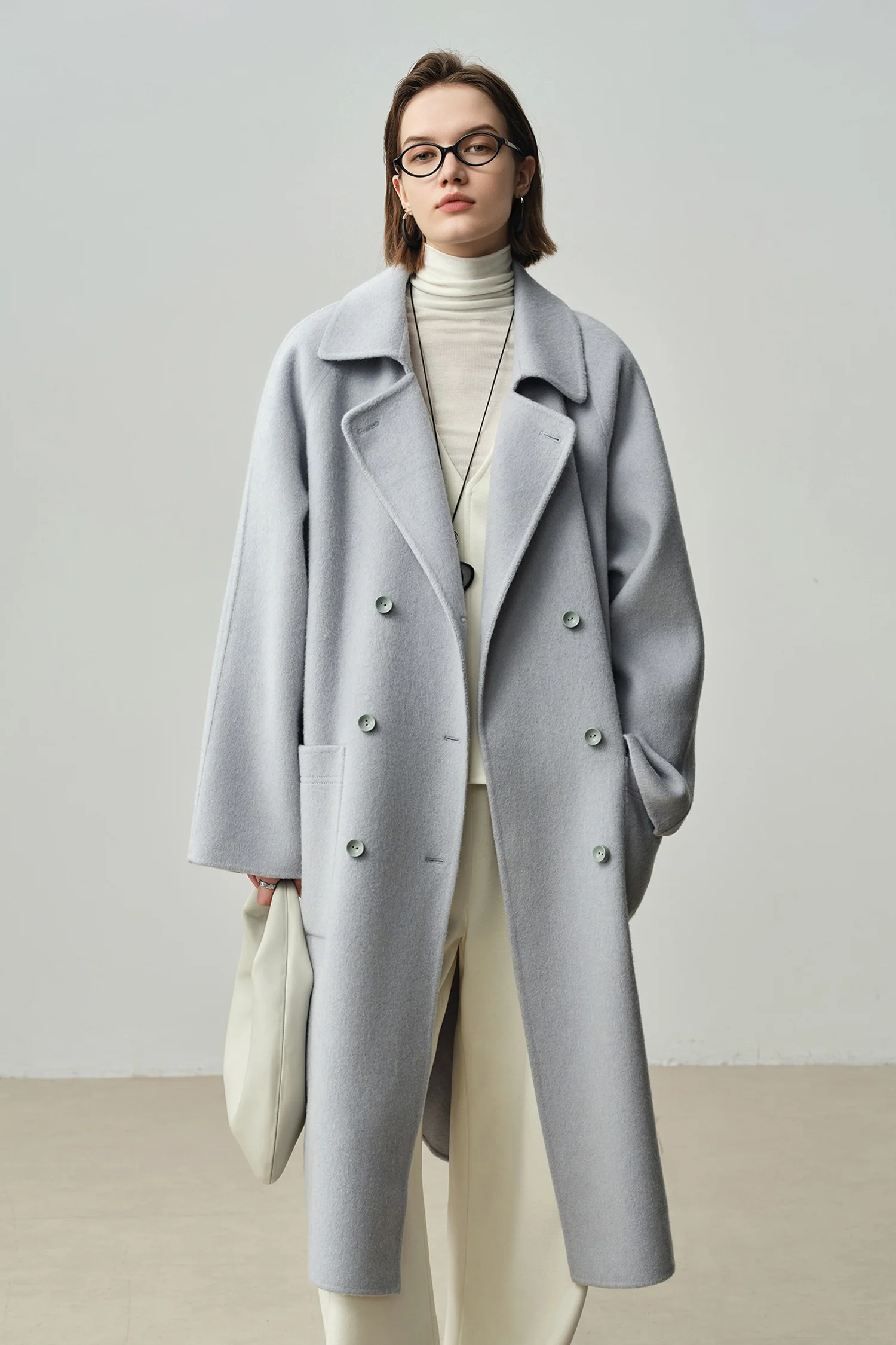 Minimalist Double-Breasted Wool-Cashmere Coat - MIAOOOO
