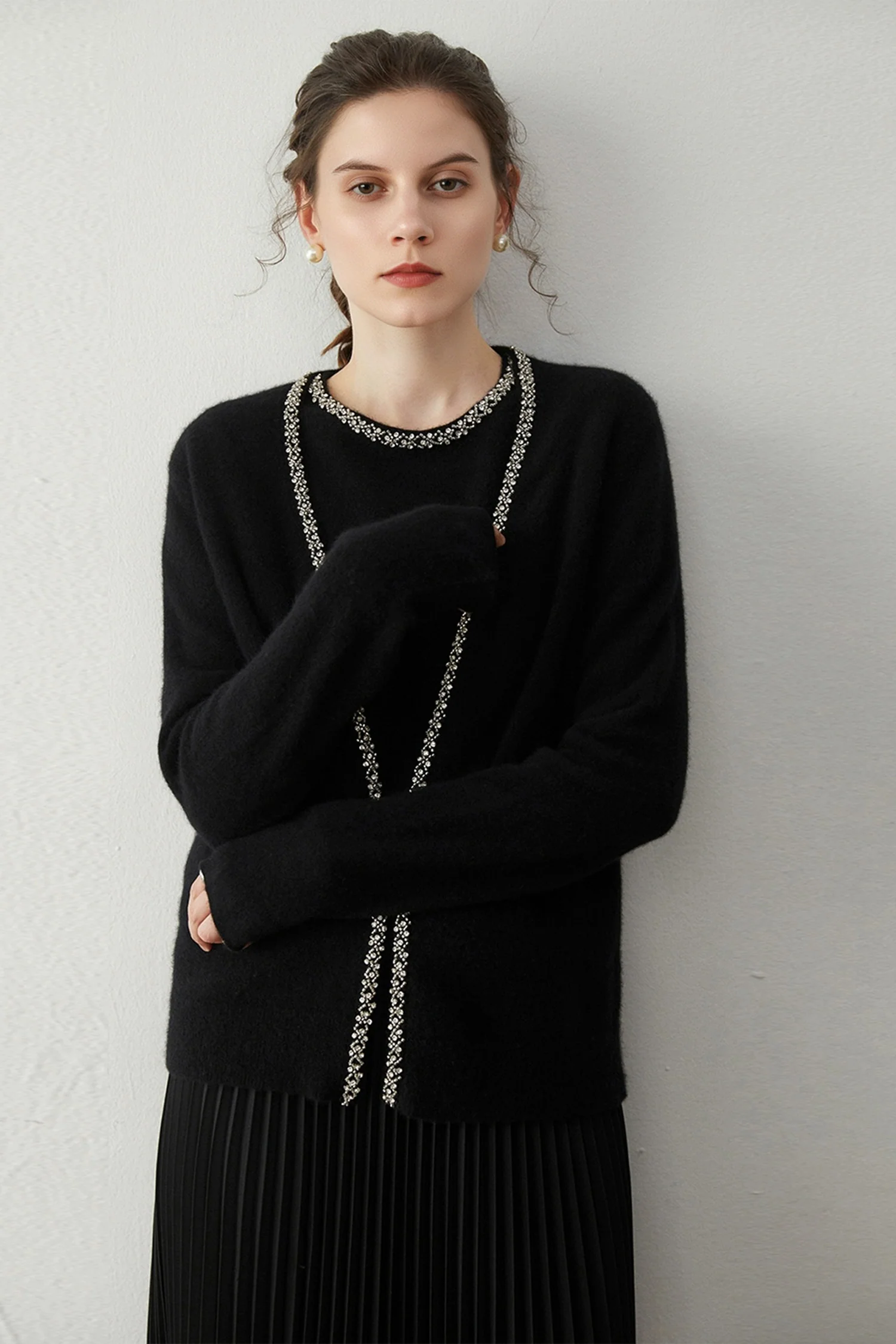 Cloud-Soft Embellished Cashmere-Merino Open-Front Cardigan - MIAOOOO