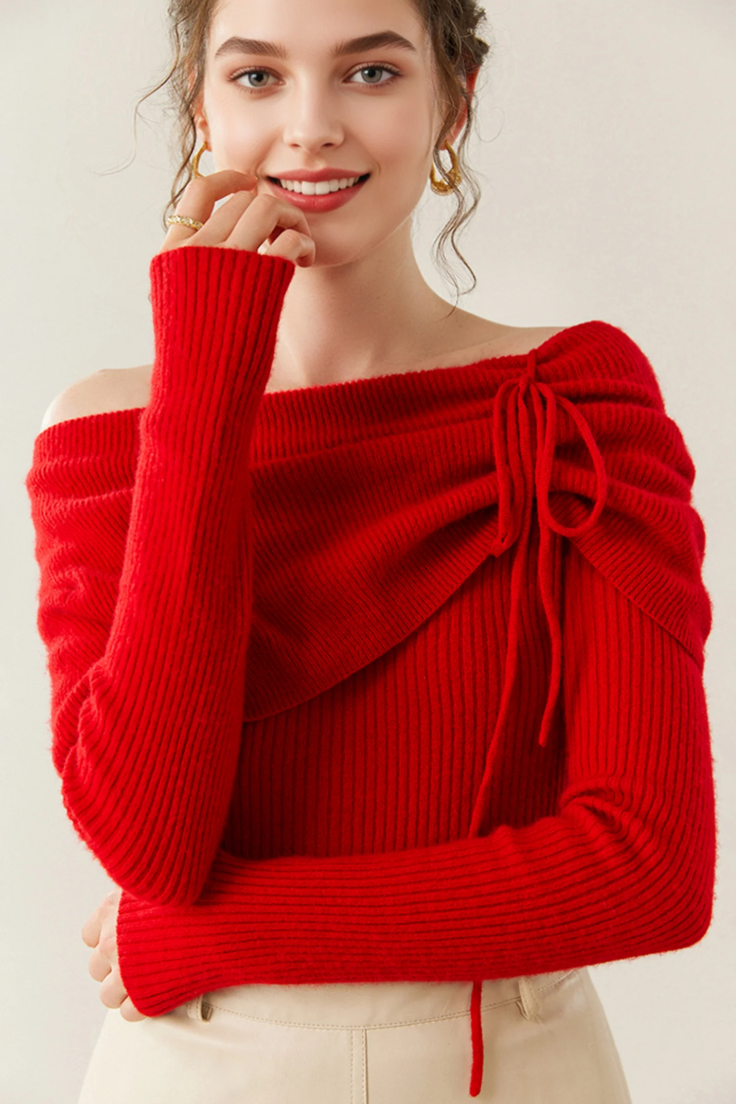 Cloud-Soft Cashmere Off-The-Shoulder Sweater - MIAOOOO