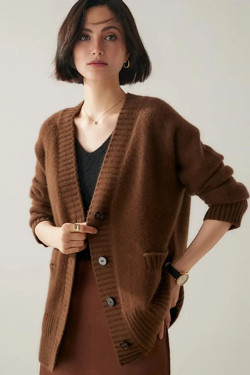 Chunky 100 Cashmere V-Neck Cardigan - MIAOOOO