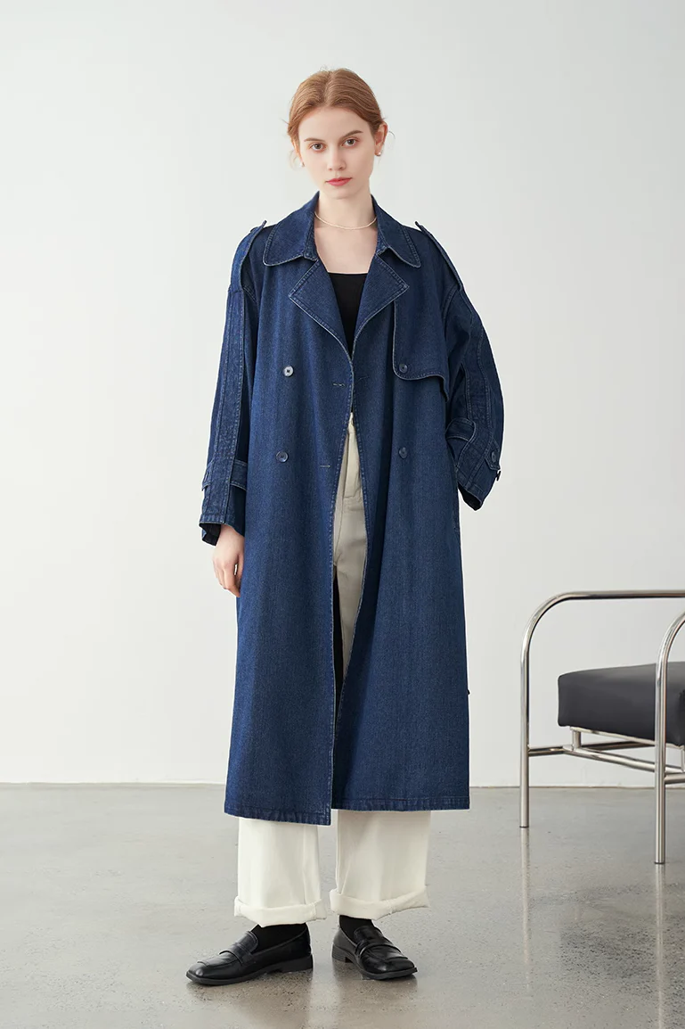 Vintage Double Breasted Denim Trench Coat - MIAOOOO