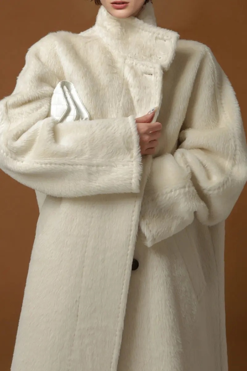 Peru Suri Alpaca & Wool Double-Faced Long Coat with Stand Collar - MIAOOOO