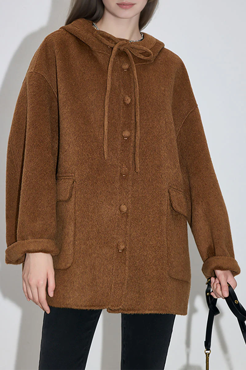 Oversized Double-Faced Wool Hooded Jacket - MIAOOOO