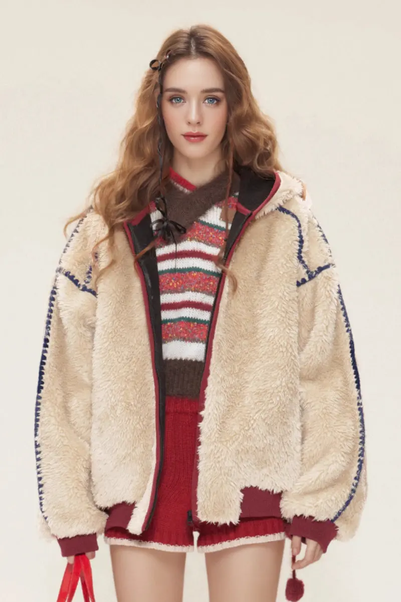 Vintage Hooded Teddy Sherpa Bomber Jacket - MIAOOOO