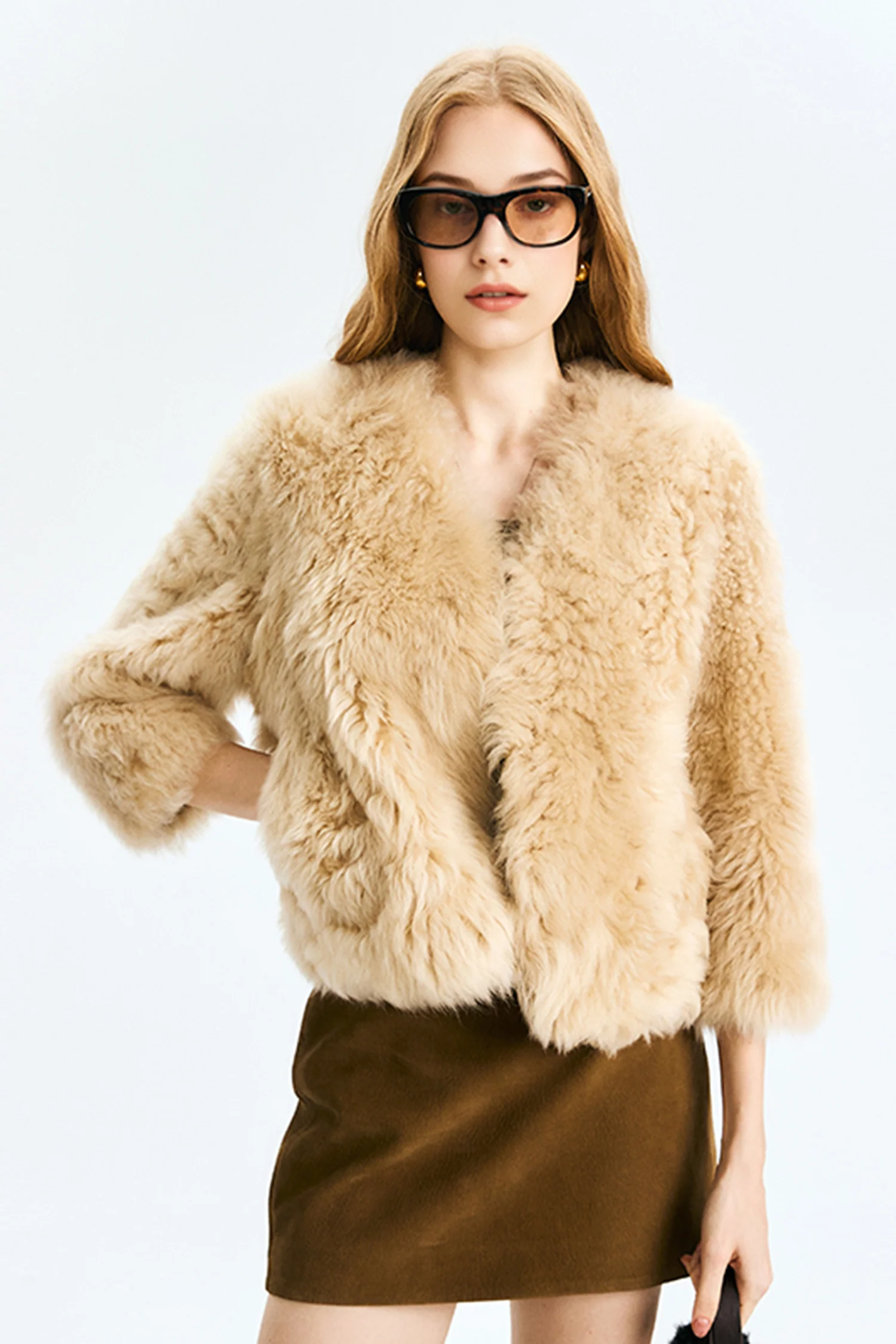 Short Toscana Shearling 3/4 Sleeve Spanish Sheepskin Jacket - MIAOOOO