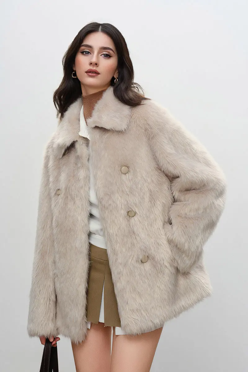 Recycled Faux Fur Double Breasted Mid-Length Coat - MIAOOOO