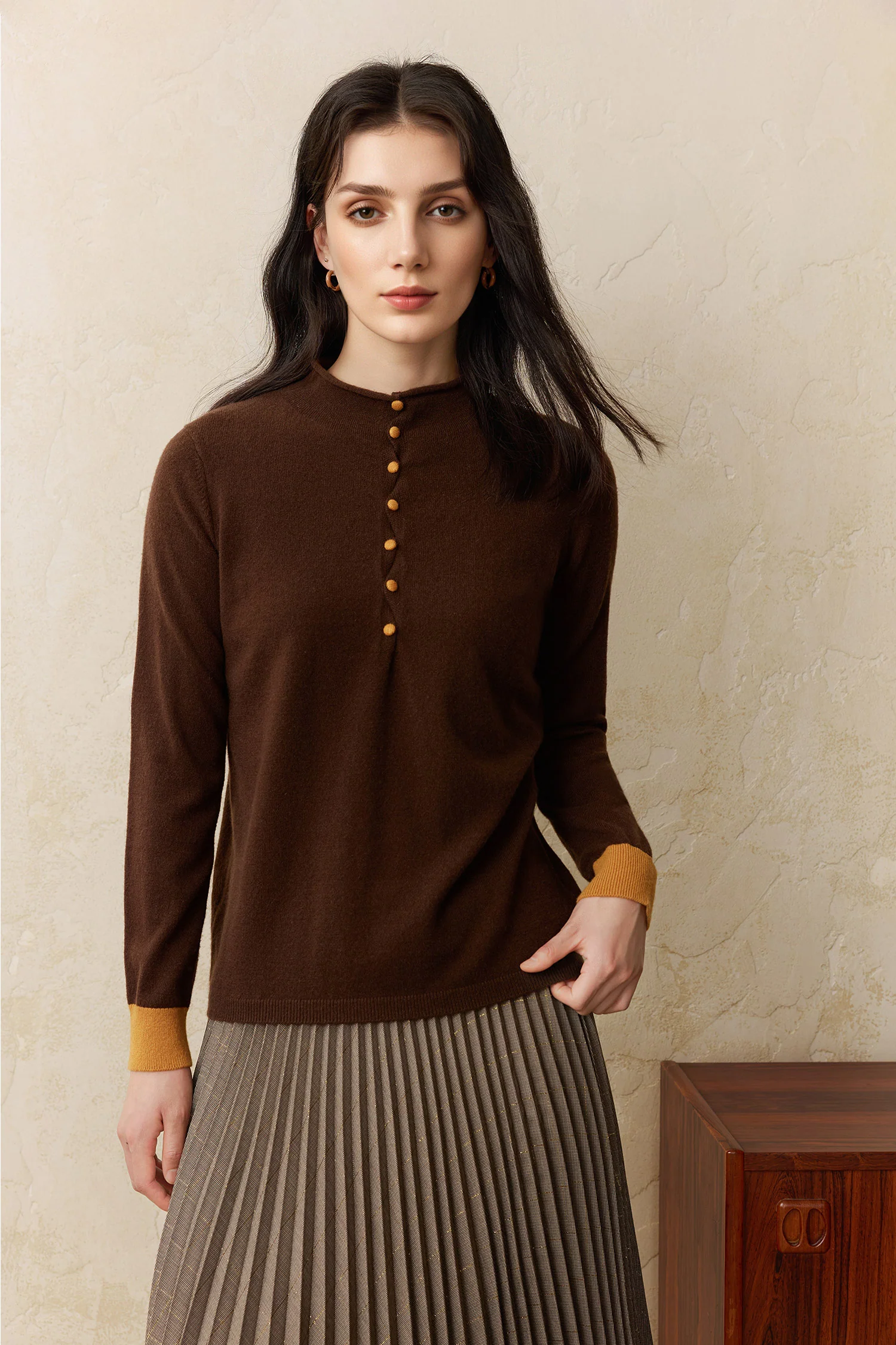 Lightweight Cashmere Fine-Knit Mock Neck Sweater - MIAOOOO