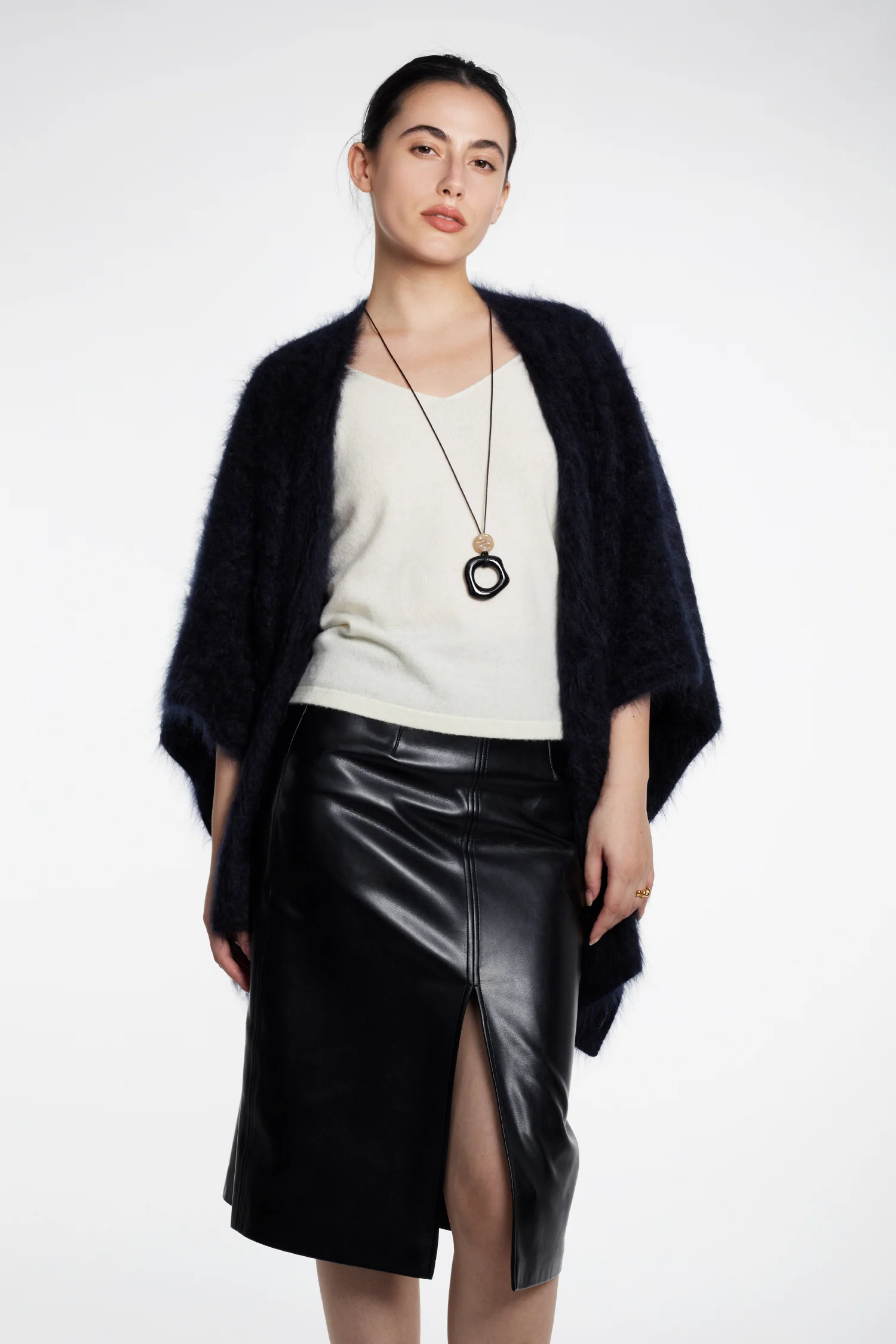 Ultrasoft Brushed Cashmere Open-Front Wrap Poncho - MIAOOOO