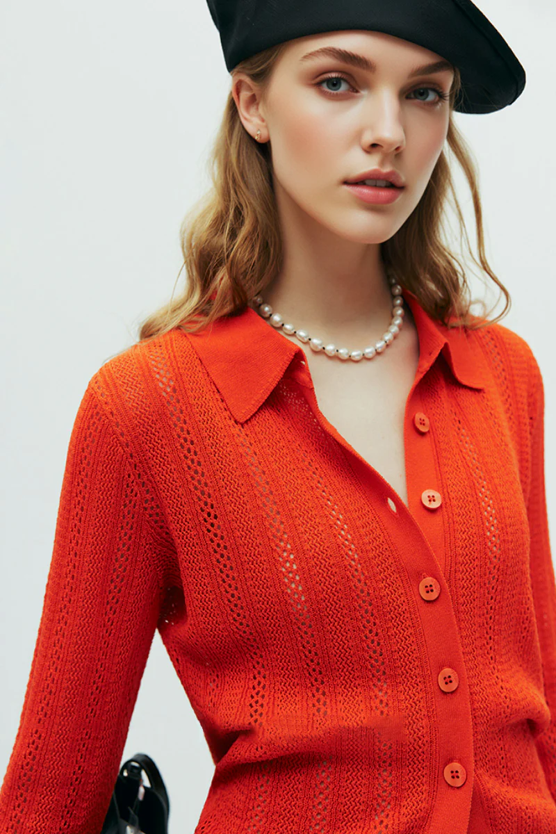 Basic Open-Knit Button-Down Cardigan - MIAOOOO