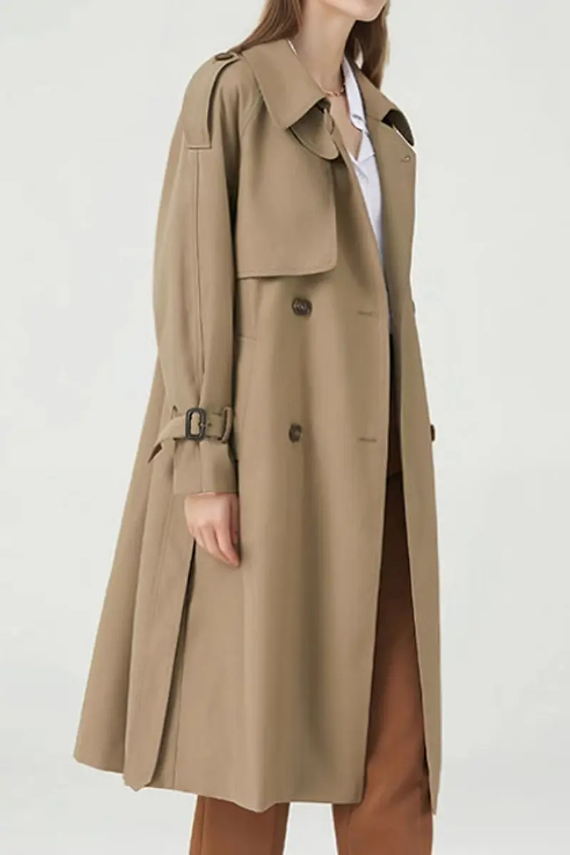 Classic Double Breasted Long Trench Coat with Belt - MIAOOOO