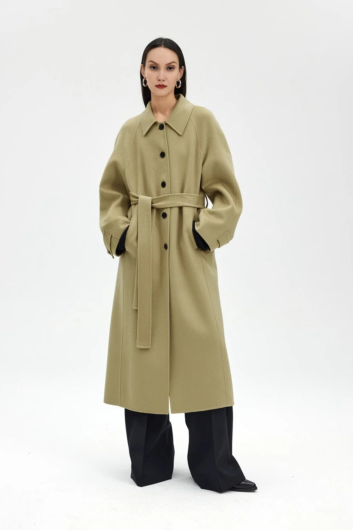 Luxe Silk Cashmere Single Breasted Belted Coat - MIAOOOO