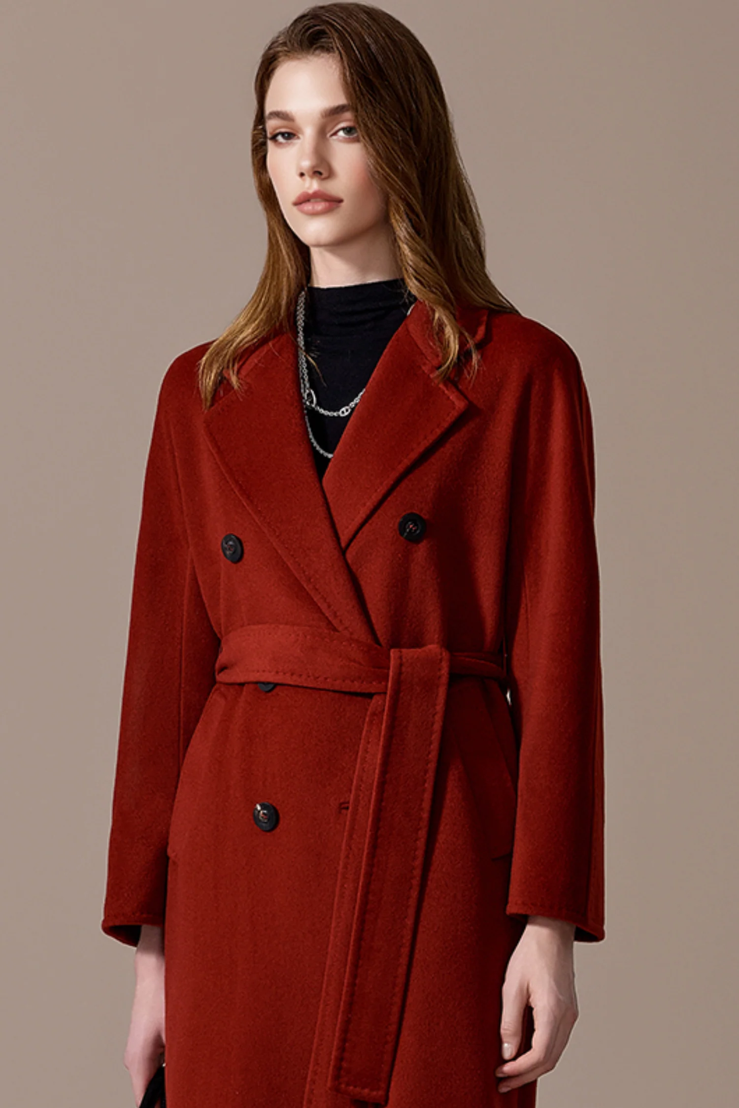 Classic Handcrafted Cashmere Double-Breasted Belted Maxi Coat - MIAOOOO