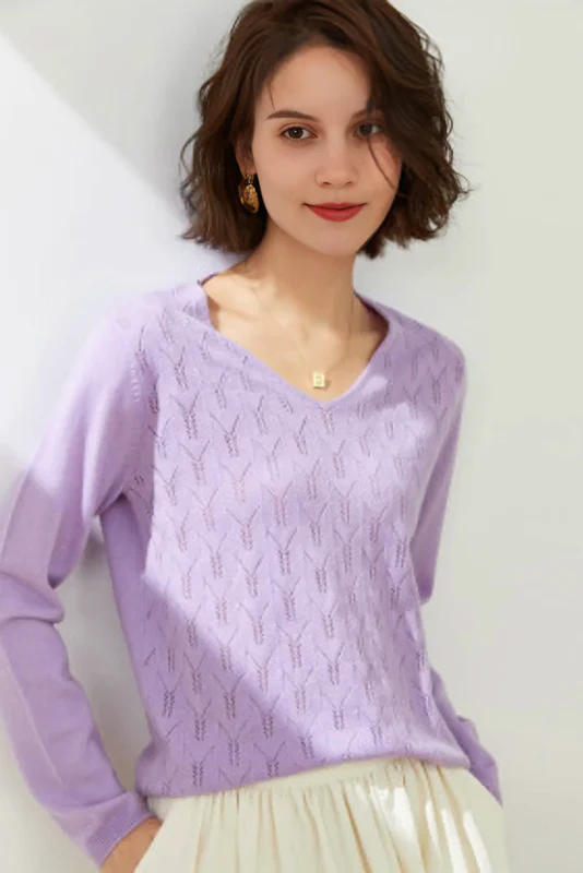 Lightweight V Neck Cable Knit Wool Sweater - MIAOOOO