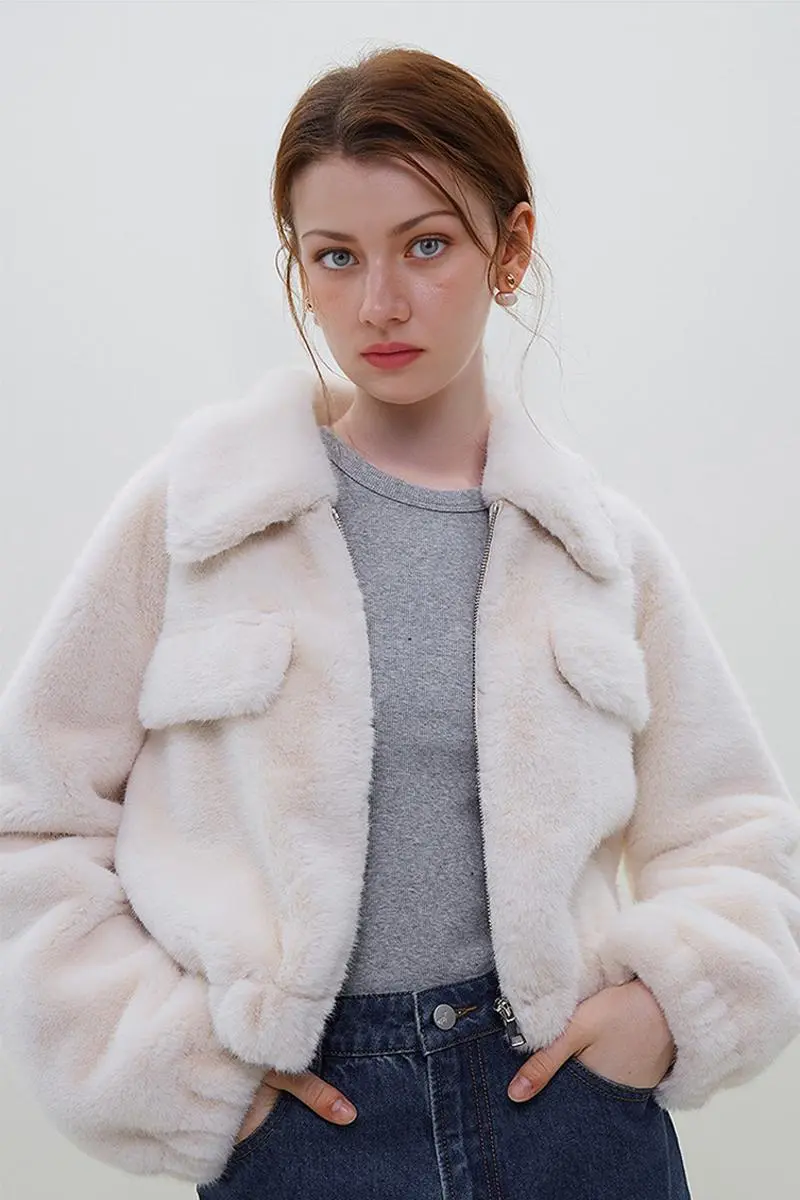 Cropped Faux Fur Bomber Jacket - MIAOOOO