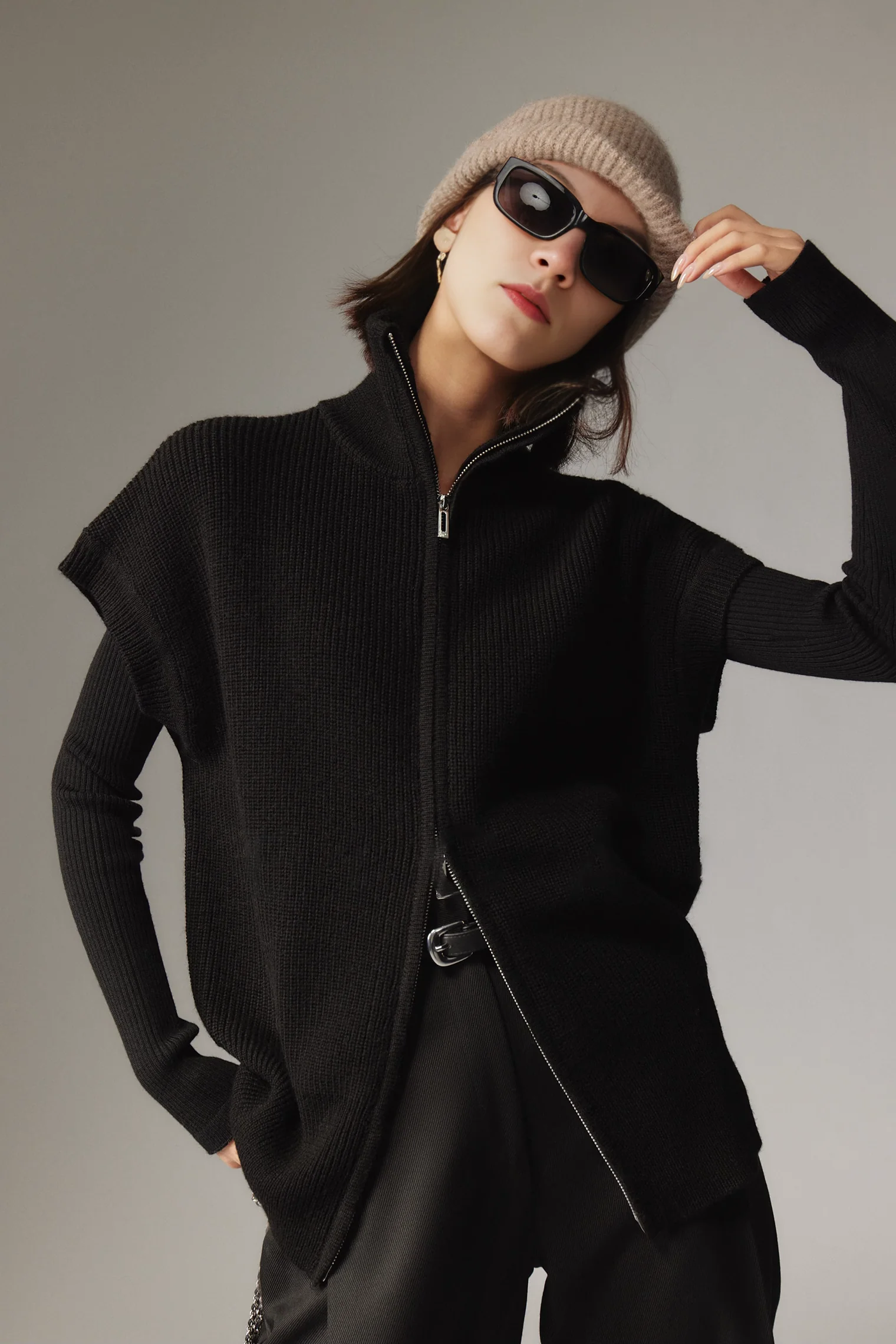 Women's Sleeveless Double Zipper Cardigan Vest - MIAOOOO