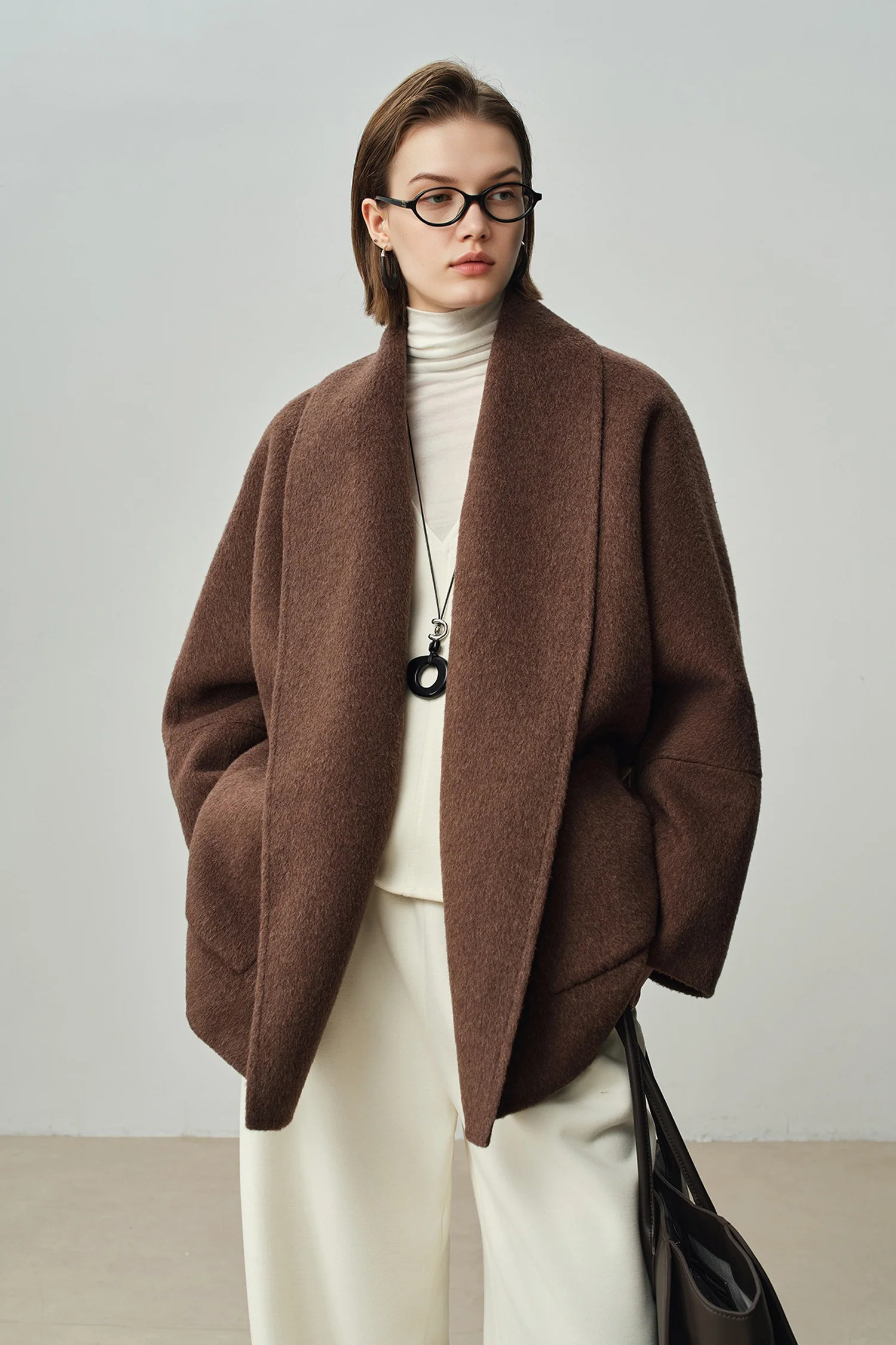 Oversized Double-Faced Wool Short Wrap Coat - MIAOOOO