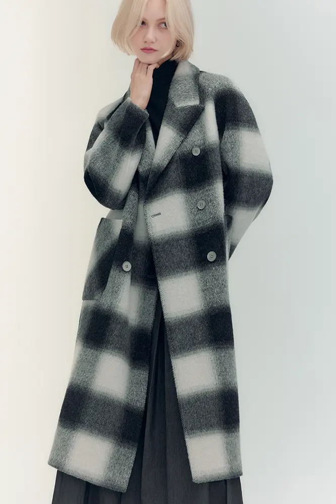 Alpaca Wool-blend Double-breasted Plaid Coat - MIAOOOO