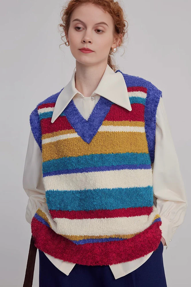 Oversized Alpaca Wool Rainbow Sweater Vest - MIAOOOO