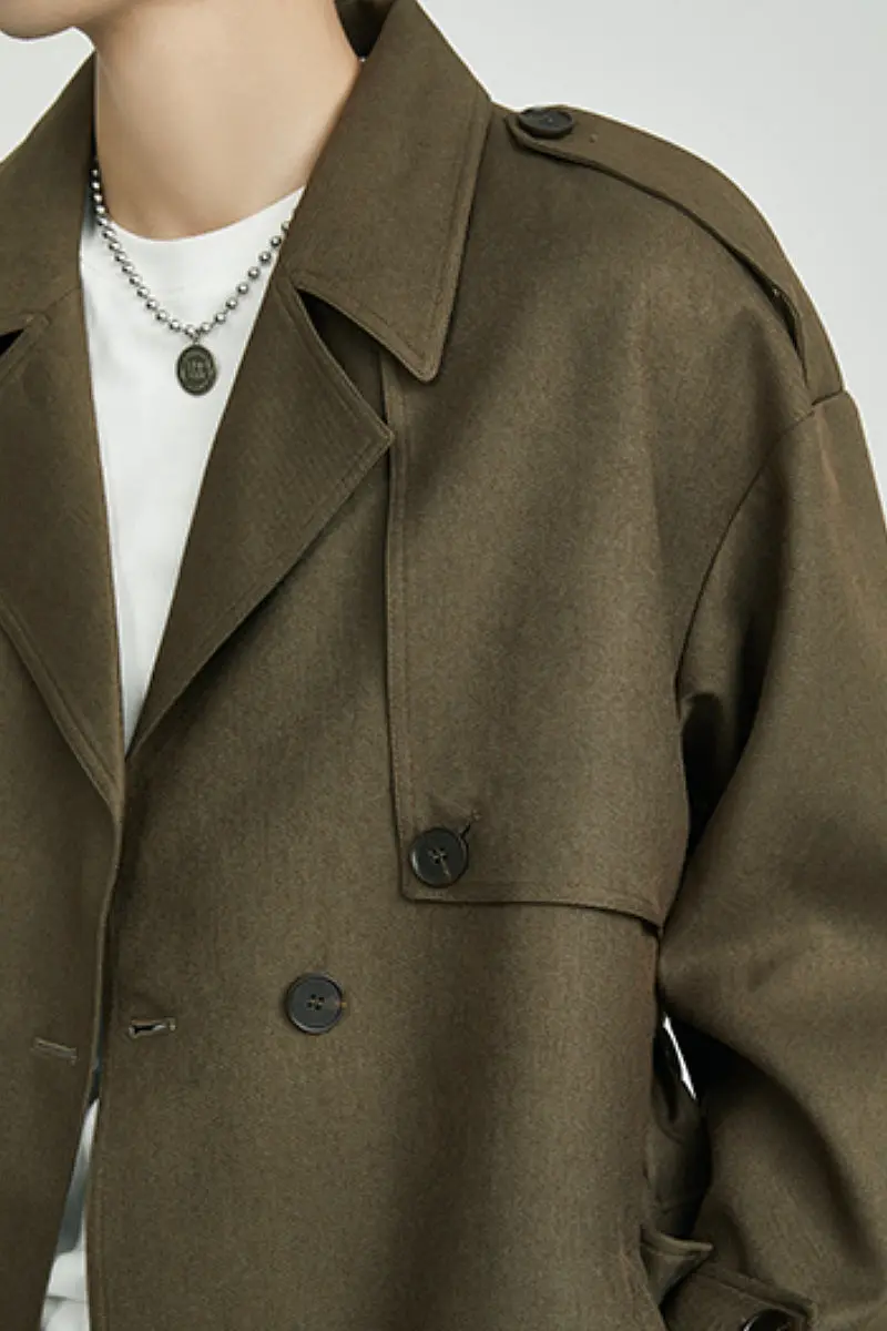 Vintage Oversized Double Breasted Mid Length Trench Coat with Belt - MIAOOOO