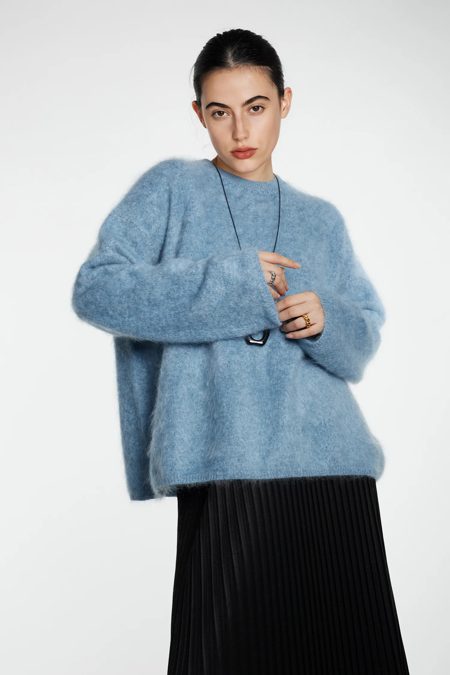 Fuzzy Brushed Cashmere Marled Crewneck Sweater - MIAOOOO