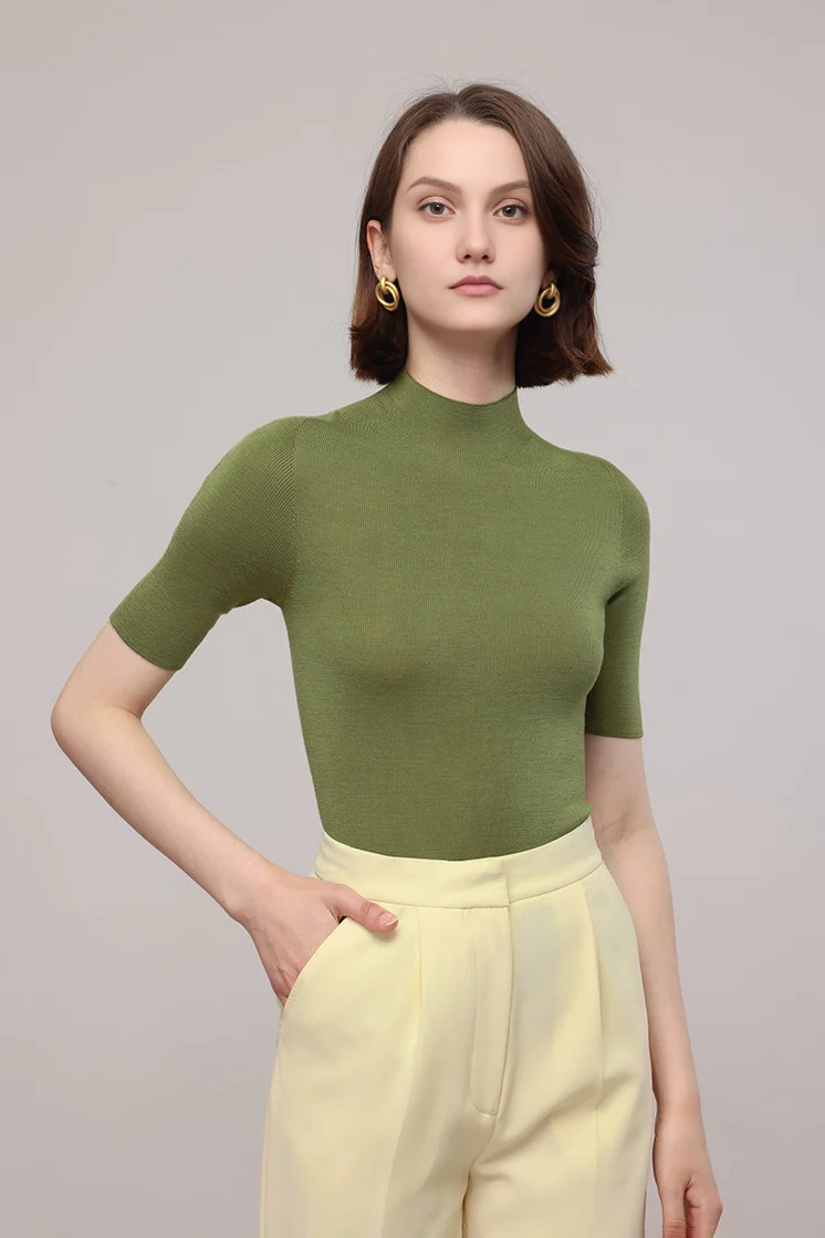Washable Merino Wool Mock Neck Basic Top - MIAOOOO