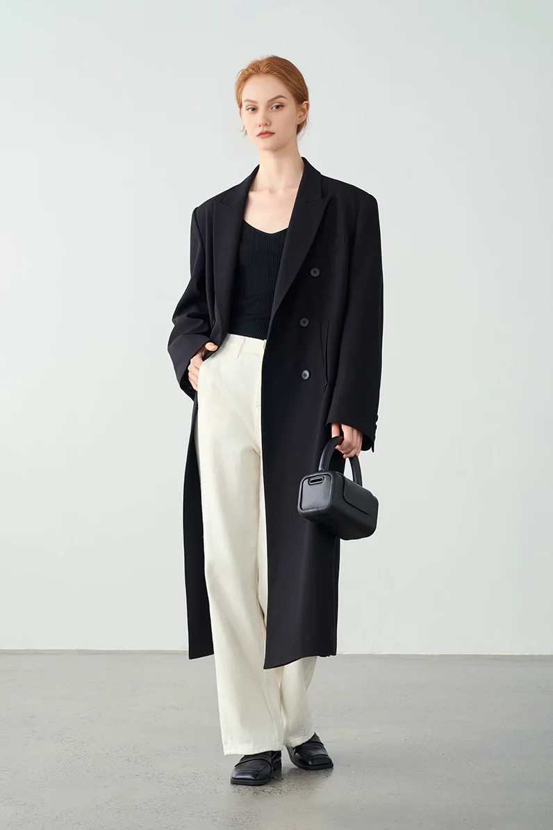 Oversized Shoulder-pads Long Blazer Coat - MIAOOOO