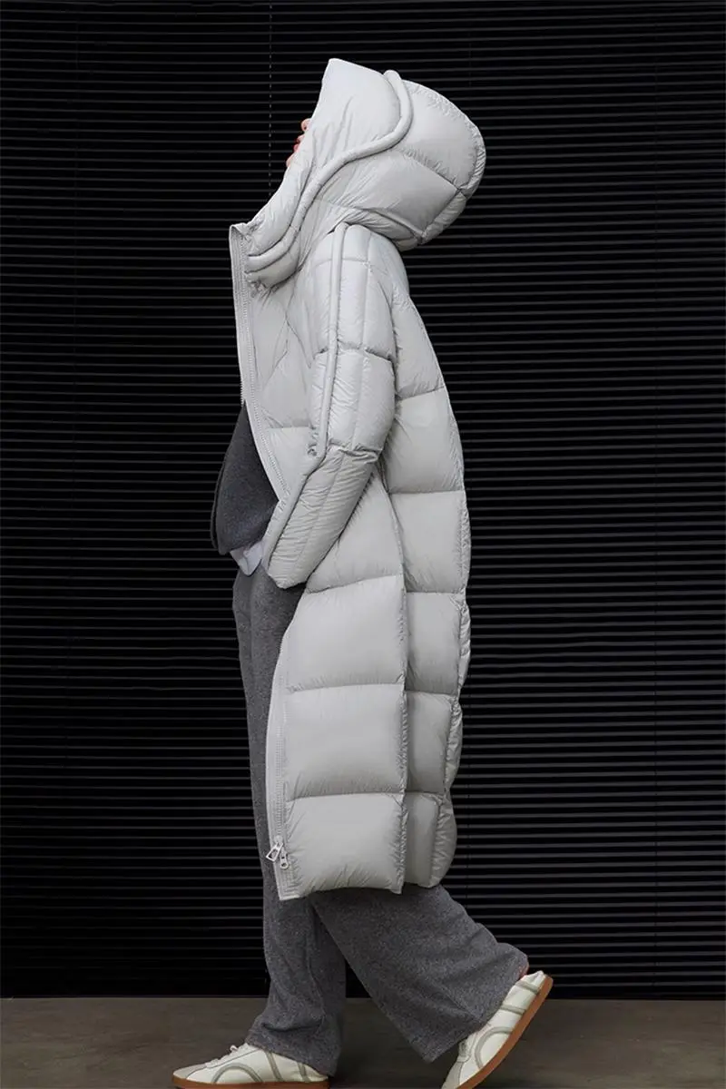 Ultra Light Seamless Water-Repellent Hooded Long Duck Down Puffer Coat - MIAOOOO