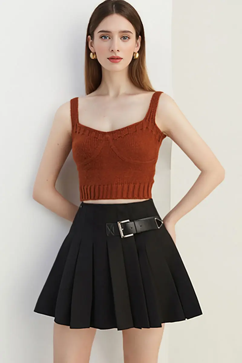 Cropped Rib-Knit Sweater Tank Top - MIAOOOO