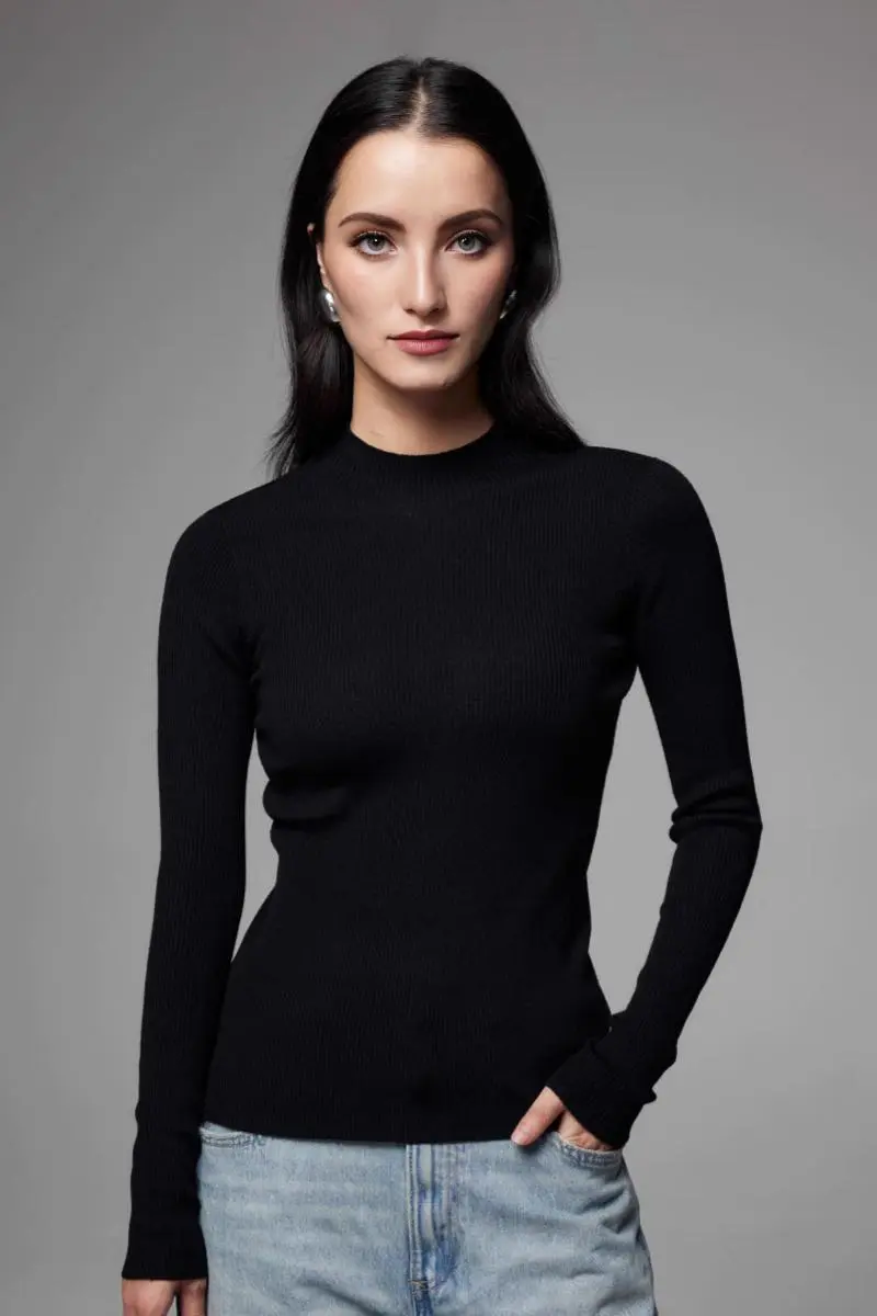 100 Merino Wool Seamless Mock Neck Sweater - MIAOOOO