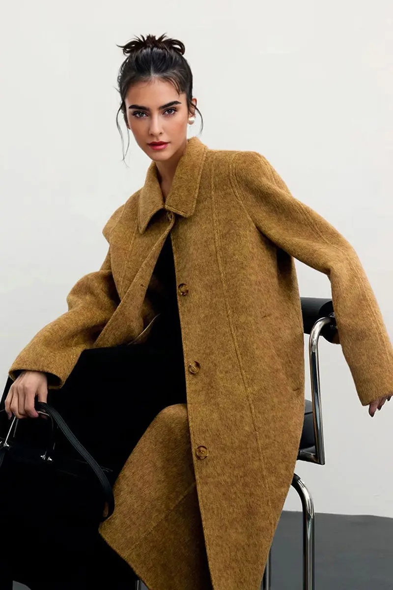 Long Double Faced Wool-Blend Coat with Peter Pan Collar - MIAOOOO