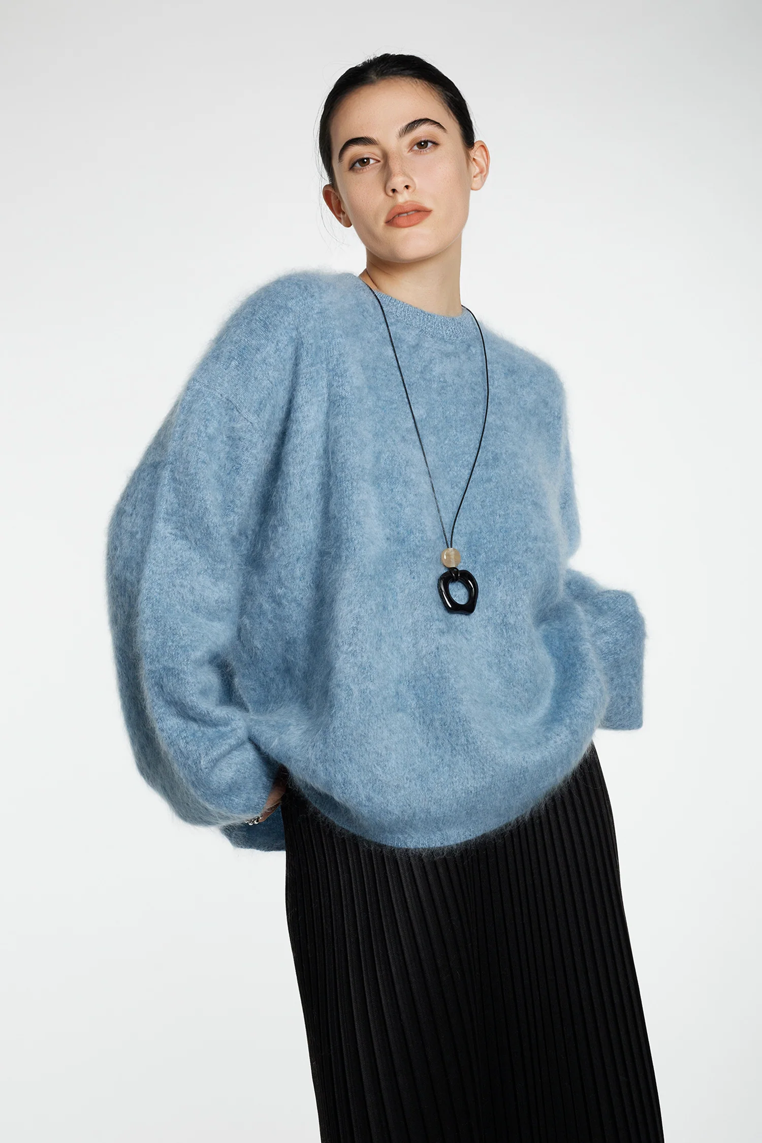 Fuzzy Brushed Cashmere Marled Crewneck Sweater - MIAOOOO