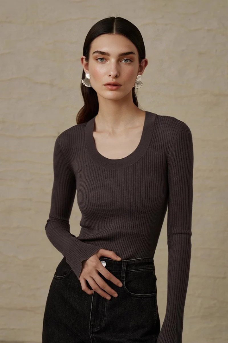 100% Merino Wool Fine-Knit U Neck Base Layer - MIAOOOO