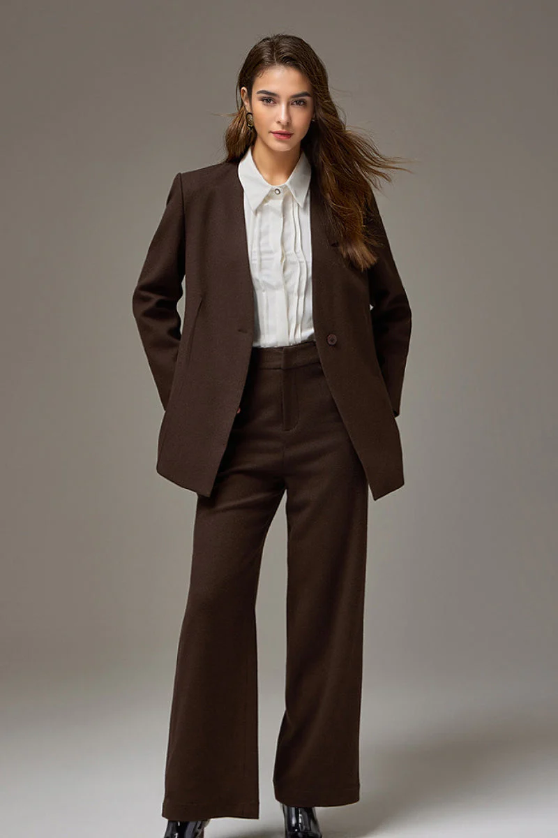 Collarless One-Button V-Neck Wool Blazer - MIAOOOO