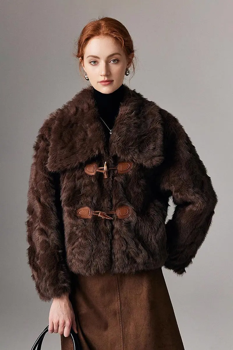 Cropped Faux Toscana Shearling Jacket with Oversized Collar - MIAOOOO