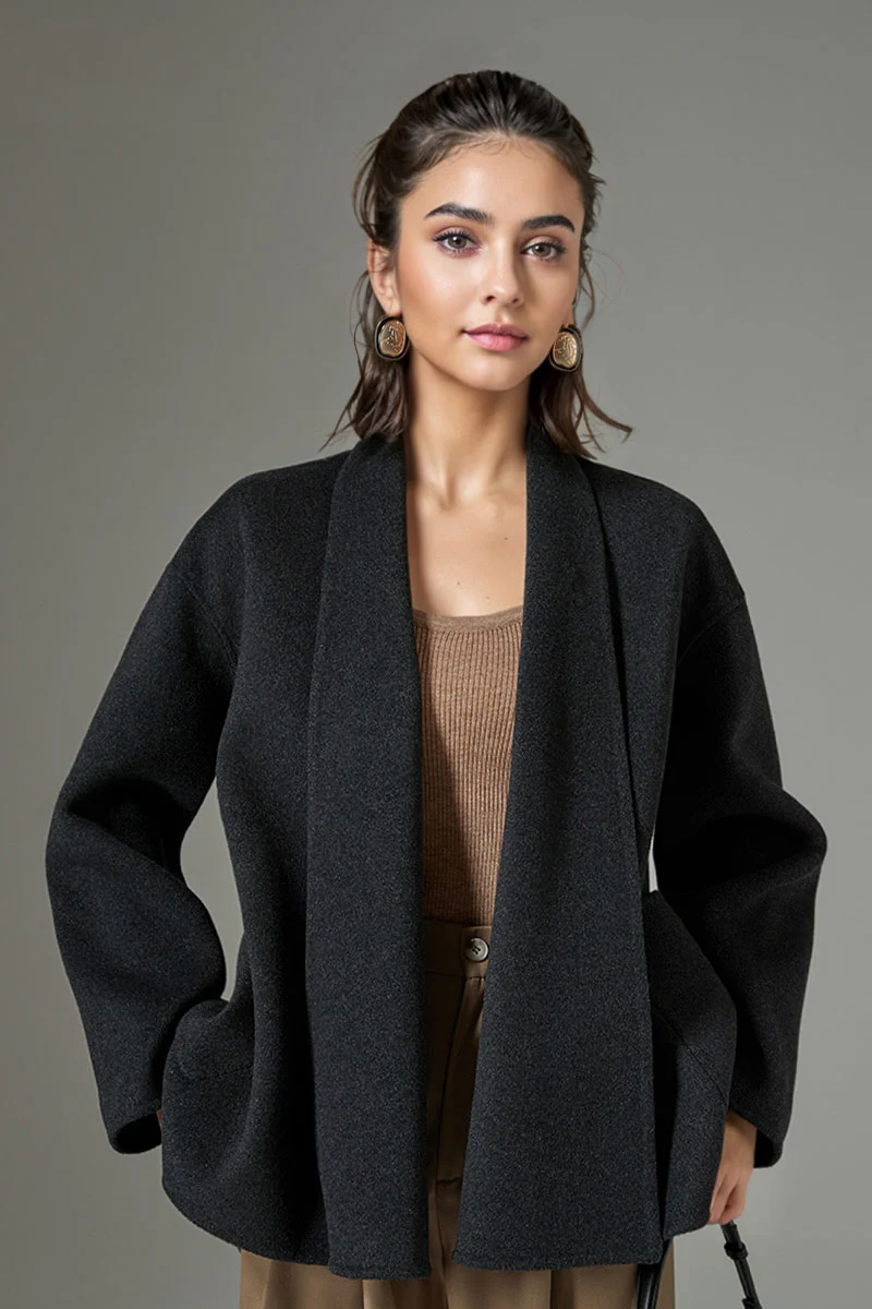 Short Cashmere-Wool Double-Faced Belted Wrap Jacket - MIAOOOO