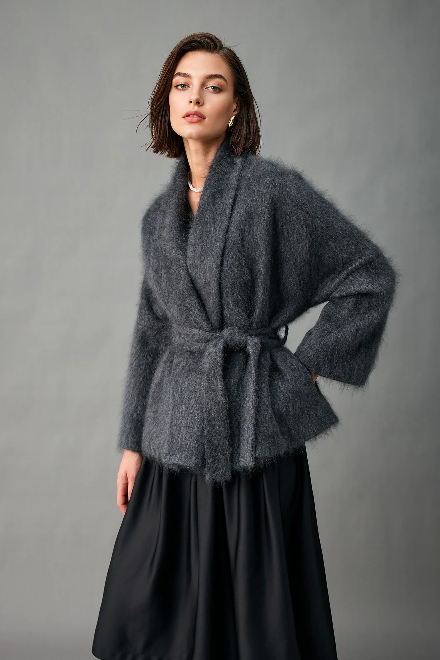 Ultrafine Handcrafted Bruhshed Cashmere Short Wrap Coat - MIAOOOO
