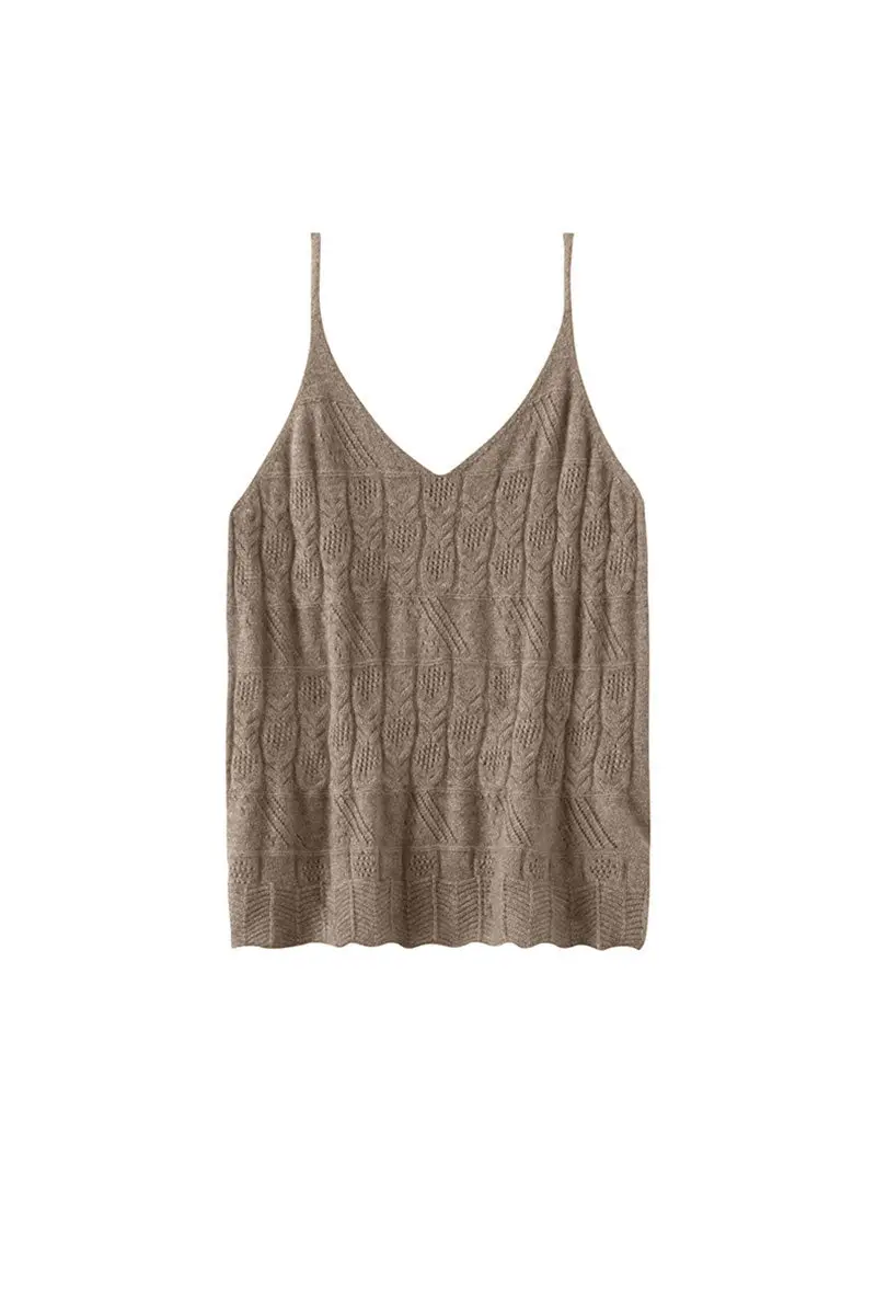 Ultrasoft Cashmere Crochet Knit V-Neck Camisole Top - MIAOOOO