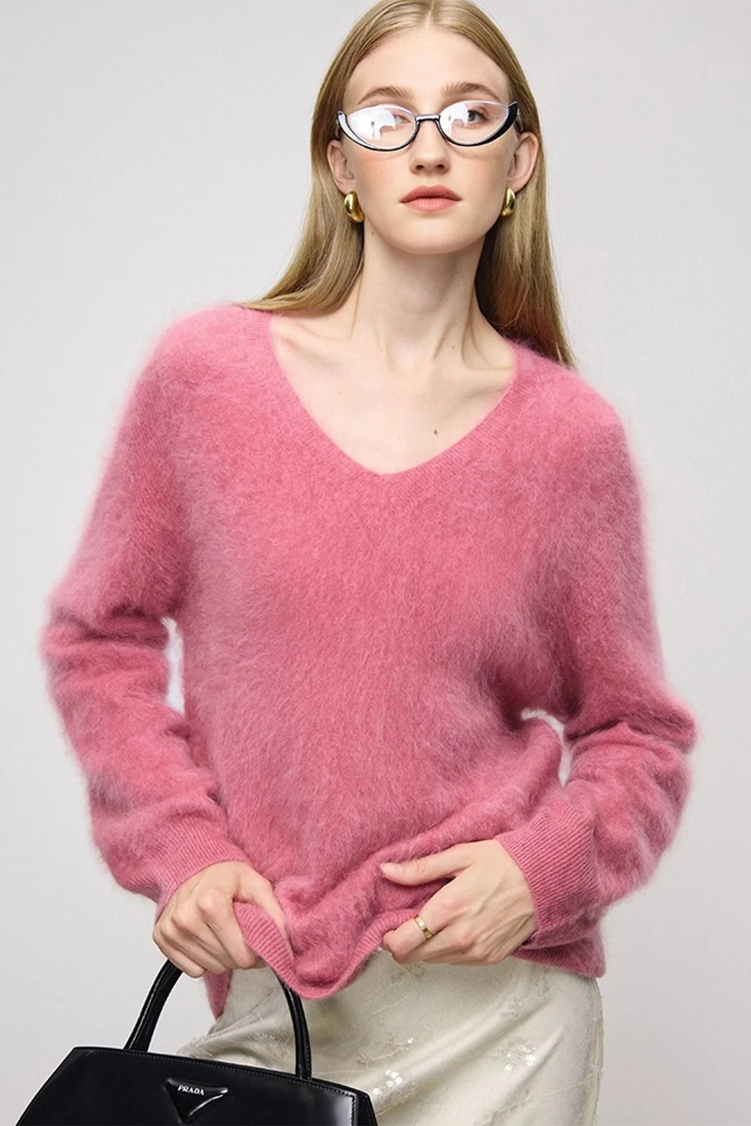 Ultrasoft Brushed Cashmere V-Neck Pullover Sweater - MIAOOOO