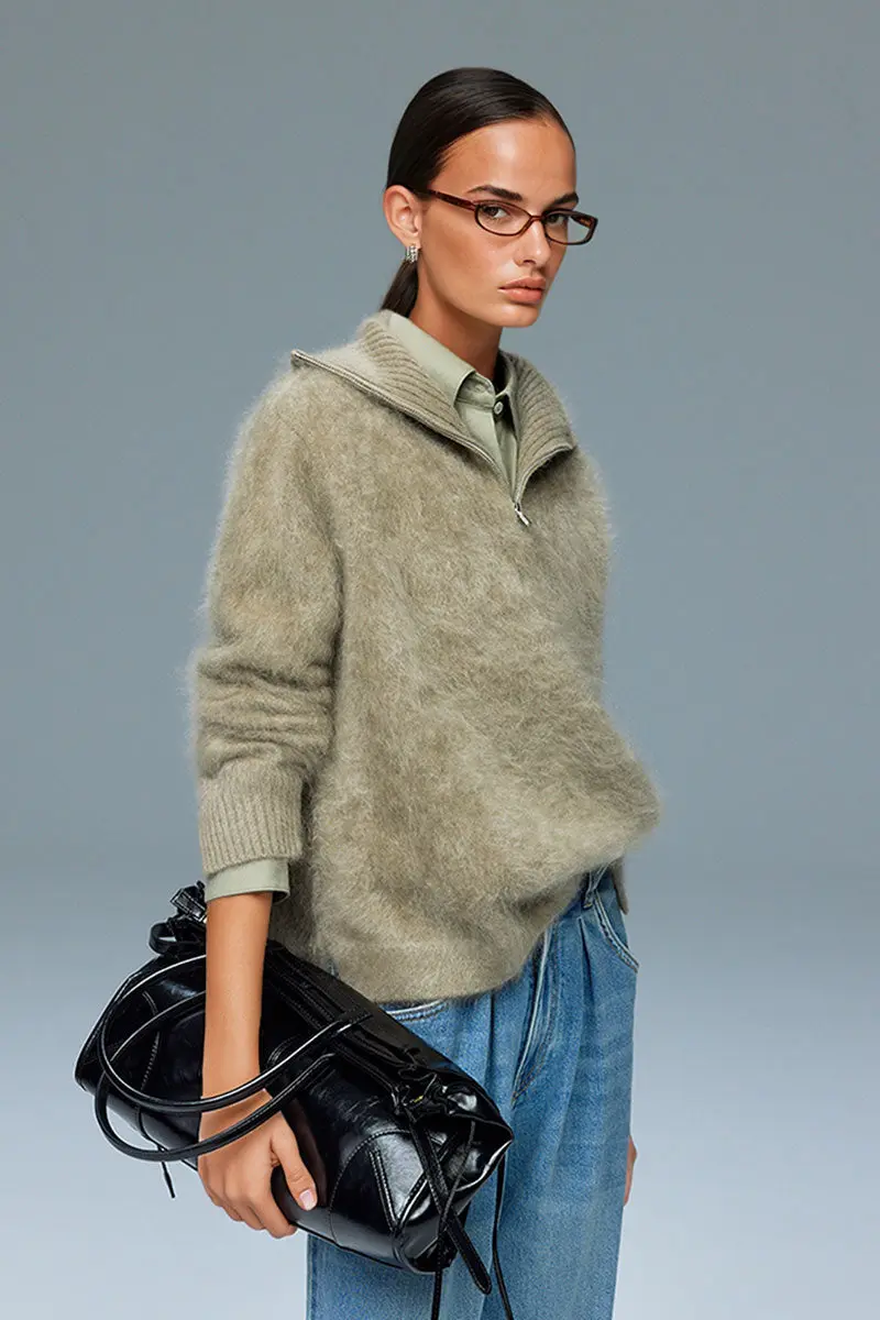 Luxe Brushed Cashmere Quarter Zip Sweater - MIAOOOO