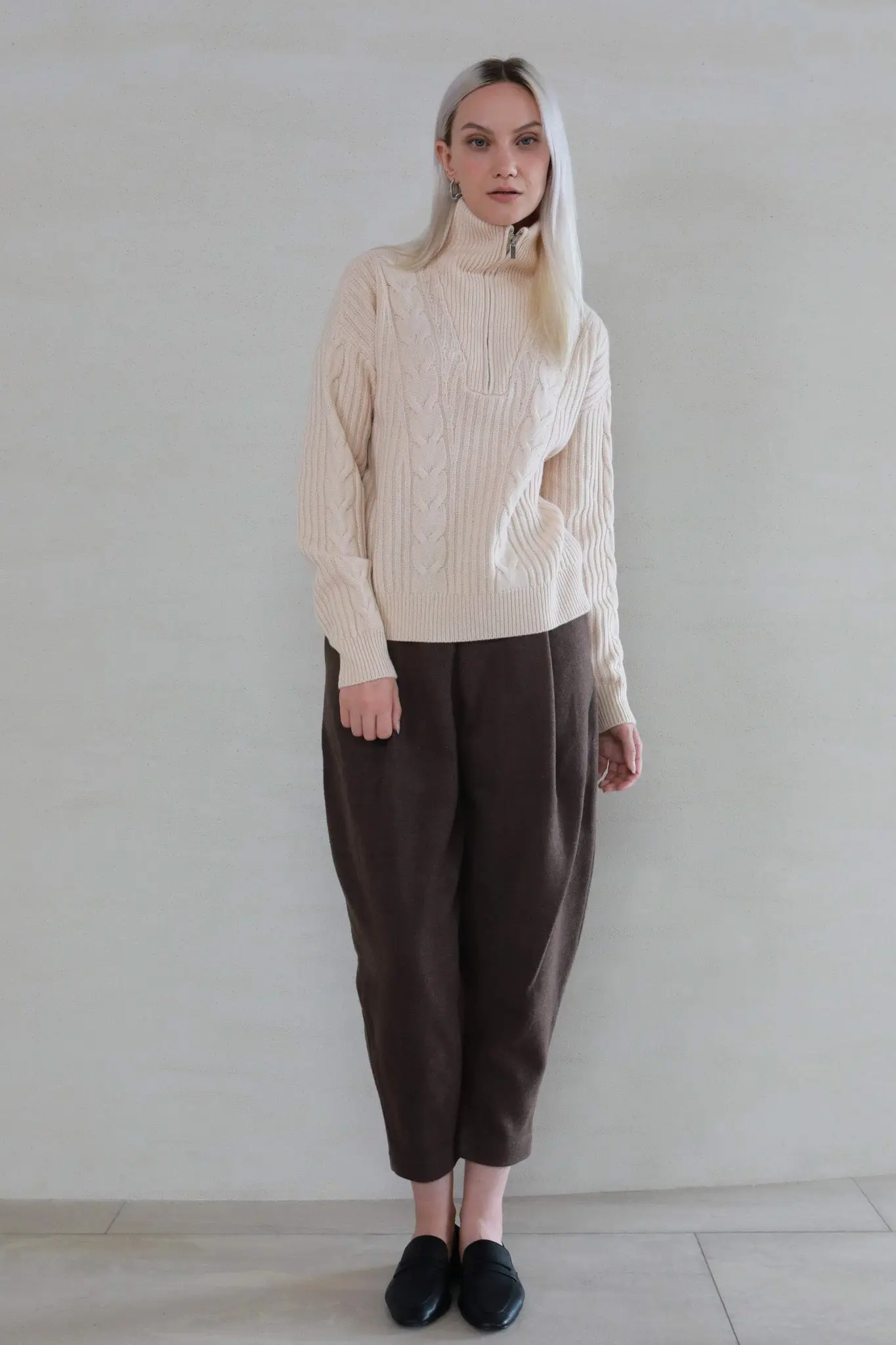 Cable Knit Half Zip Sweater - MIAOOOO