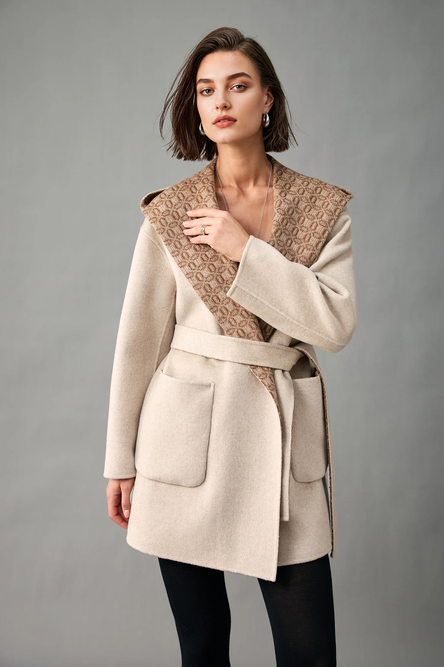 Handcrafted Double-Faced Cashmere Hooded Wrap Coat - MIAOOOO