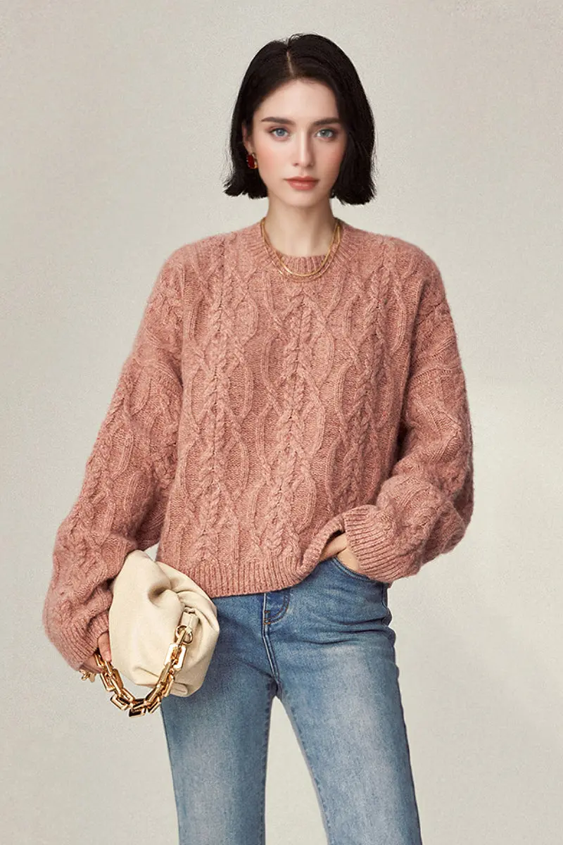 Super Chunky Cashmere Cable Knit Crewneck Sweater - MIAOOOO